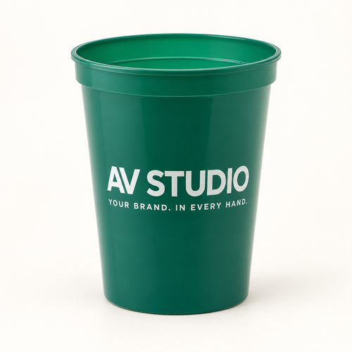 16 oz Smooth Stadium Branded Printed Cups — representative AV Studio customization mockup